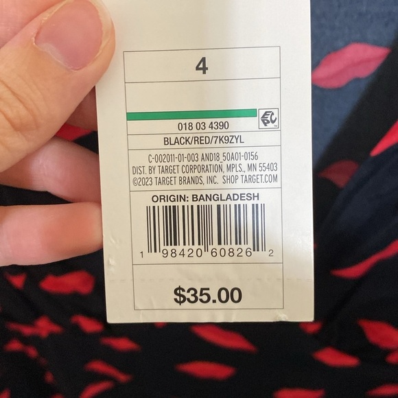 Women's Short Sleeve Maxi Sundress - A New Day Black/Red Lip Print Sz 4 - Picture 2 of 10